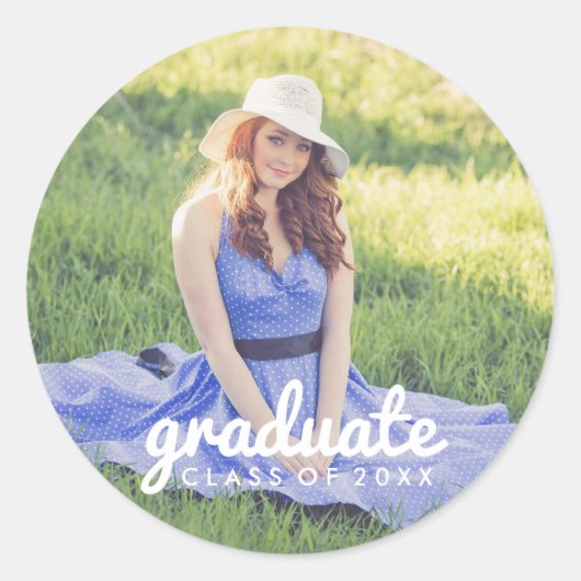 Sticker Rond Mete Simple Photo Graduation (Devant)