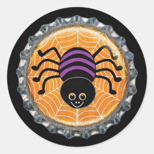 Sticker Rond Mete Spider sur Web Halloween Casquette bouteille