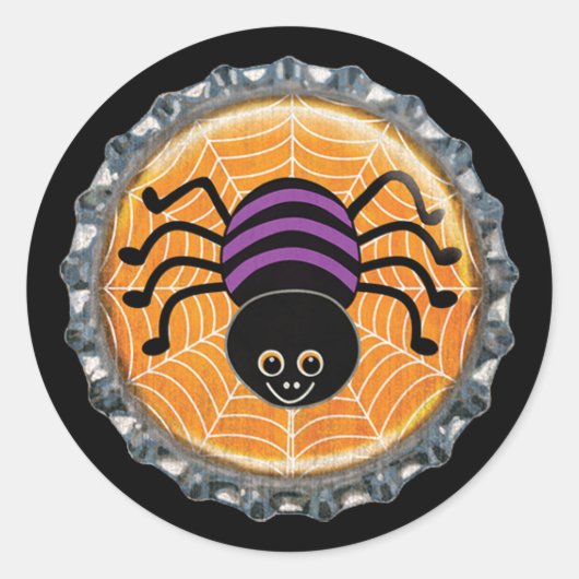 Sticker Rond Mete Spider sur Web Halloween Casquette bouteille (Devant)