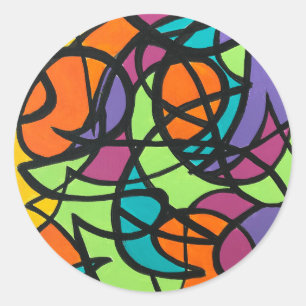 Sticker Rond Metro Moon - Art Abstrait Peint à la Main
