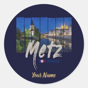 Sticker Rond Metz Grand Est France en soirée Souvenir vintage