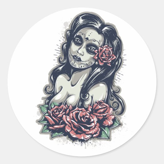 Sticker Rond Mexicain Muertos Lady - Jour des morts (Devant)