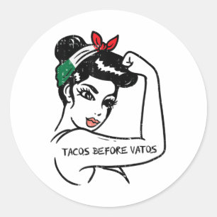 Sticker Rond Mexicaine Rosie forte femme Tacos avant Vatos Cinc