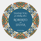 Sticker Rond Mexicaine Talavera turquoise élégance de mariage (Devant)