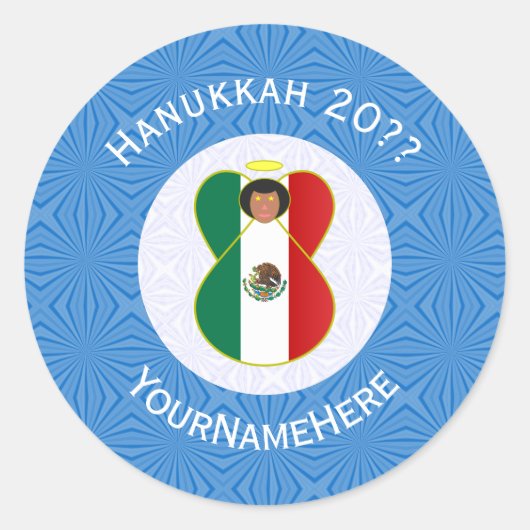 Sticker Rond Mexican Angel Hanukkah Flag Personalized Round (Devant)