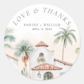 Sticker Rond Mexique Aquarelle Palm Tree Destination Mariage (Devant)