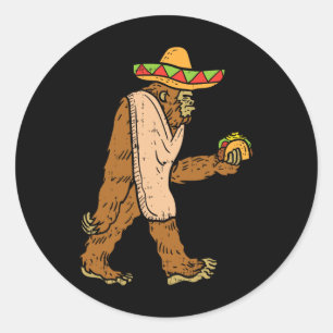 Sticker Rond Mexique Bigfoot Sombrero Taco El Squatcho Fun Cinc