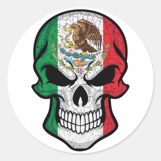 Sticker Rond Mexique - Drapeau crâne souriant (Devant)