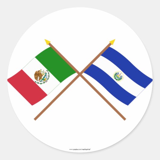 Sticker Rond Mexique et El Salvador Drapeaux croisés (Devant)