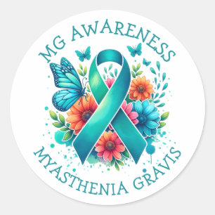 Sticker Rond MG Sensibilisation   Myasthenia Gravis Ribbon