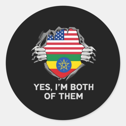 Sticker Rond Mi-Américain moitié Ethiopien Usa Ethiopie Drapeau (Devant)