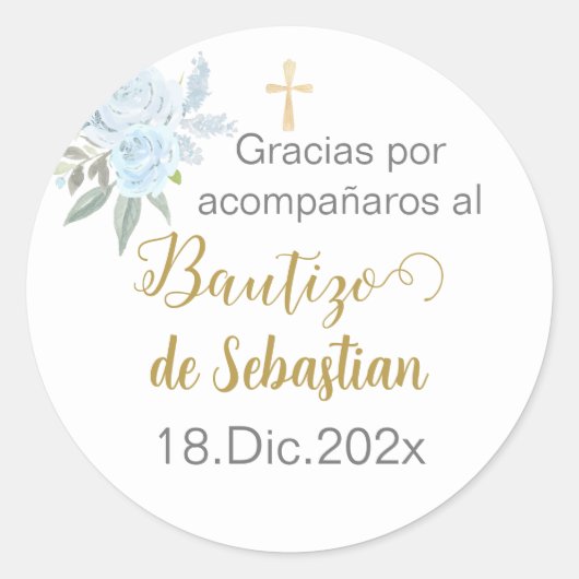 Sticker Rond Mi bautizo espagnol sticker, garçon baptism Españo (Devant)