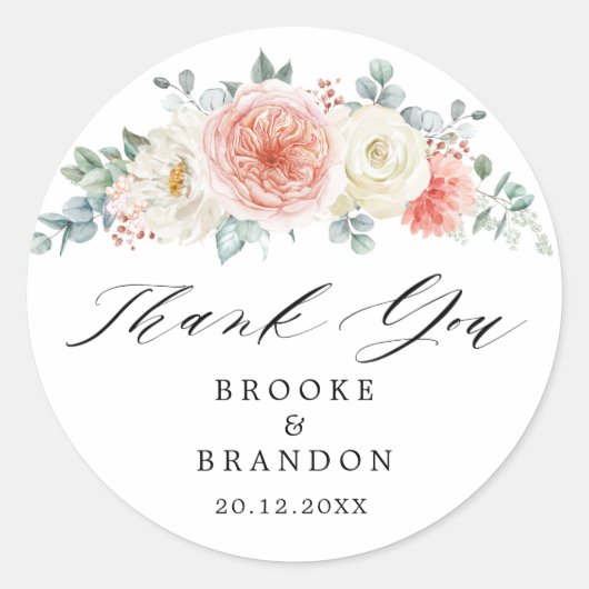 Sticker Rond Mi-été Peach Pastel rose Merci floral (Devant)