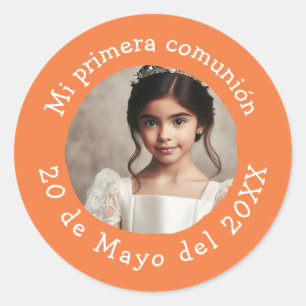 Sticker Rond Mi primera comunión con foto personalizada