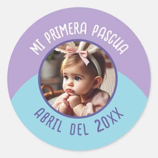 Sticker Rond Mi Primera Pascua con Foto y Año (Devant)