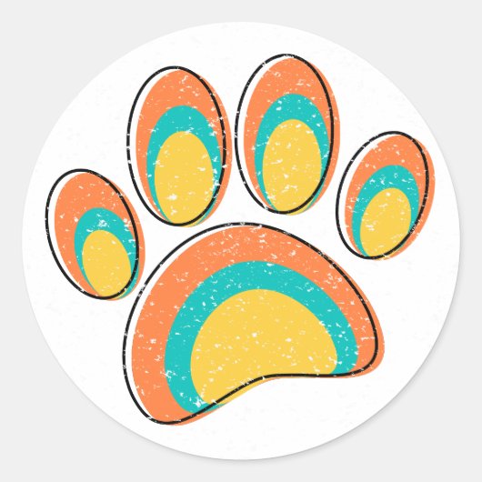 Sticker Rond Mi-siècle moderne Chien Paw Old Print (Devant)