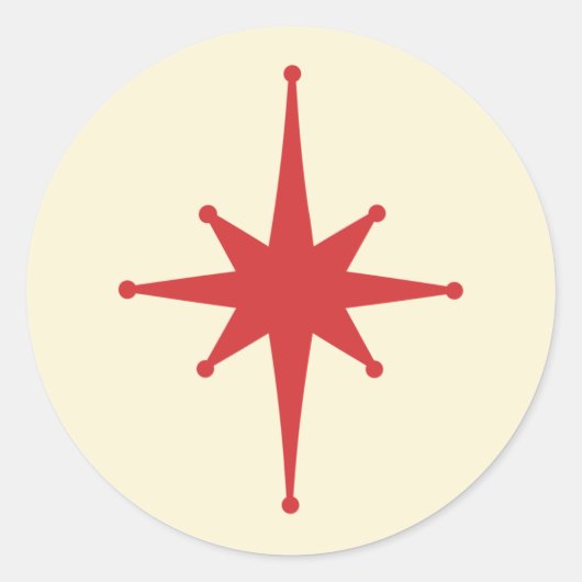 Sticker Rond Mi-siècle moderne étoile rétro en rouge et crème (Devant)