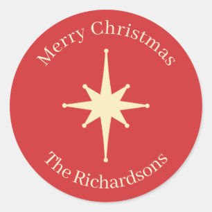 Sticker Rond Mi-siècle rétro Star de Noël personnalisée