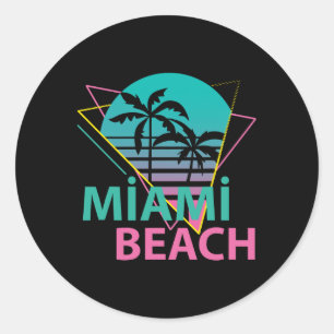 Sticker Rond Miami Beach Floride Fier Floridien Rétro Palmiers