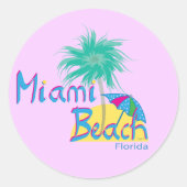 Sticker Rond Miami Beach, Floride Palm et Sun (Devant)