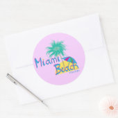 Sticker Rond Miami Beach, Floride Palm et Sun (Enveloppe)