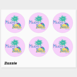 Sticker Rond Miami Beach, Floride Palm et Sun