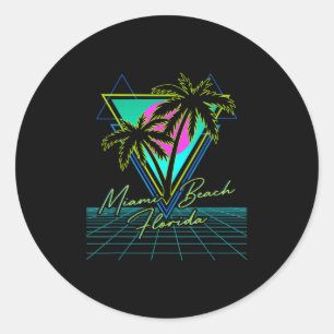 Sticker Rond Miami Beach Floride Voyage Retro 80s Vaporwave Gri