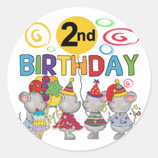 Sticker Rond Mice 2e anniversaire T-shirts et cadeaux (Devant)