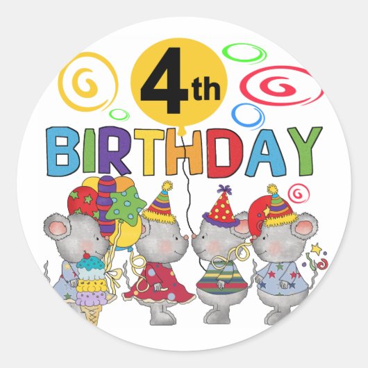 Sticker Rond Mice 4th Birthday T-shirts et cadeaux (Devant)