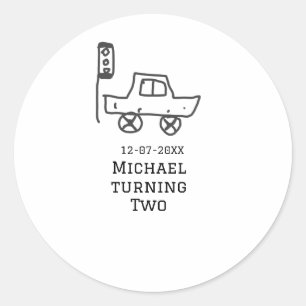 Sticker Rond Michael fête ses deux ans voiture jouet feu tricol