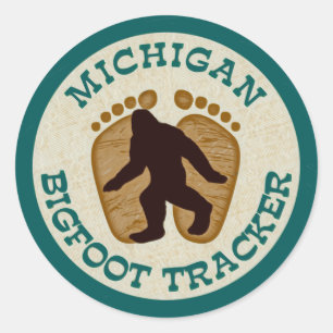 Sticker Rond Michigan Bigfoot Tracker
