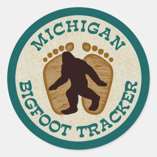 Sticker Rond Michigan Bigfoot Tracker (Devant)