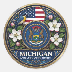 Sticker Rond Michigan, l'État du patrimoine des Grands Lacs 🌊