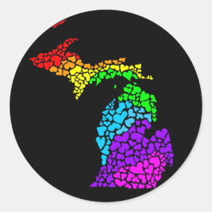 Sticker Rond michigan pride : arc-en-ciel