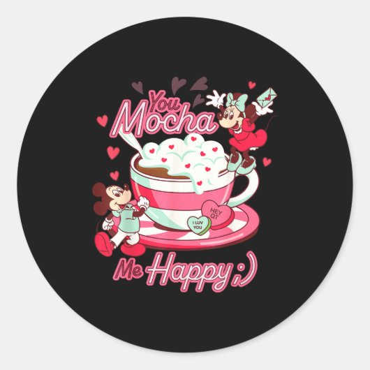 Sticker Rond Mickey & Minnie Valentine's Day You Mocha Me H (Devant)