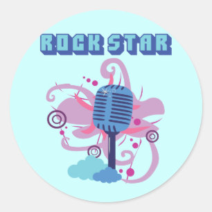 Sticker Rond Microphone rock Star