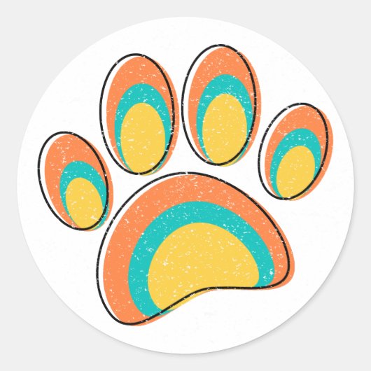 Sticker Rond Mid Century Art moderne Chien Empreintes de pattes (Devant)