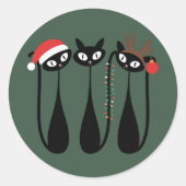 Sticker Rond Mid Century Modern Christmas Cats Retro Classic (Devant)