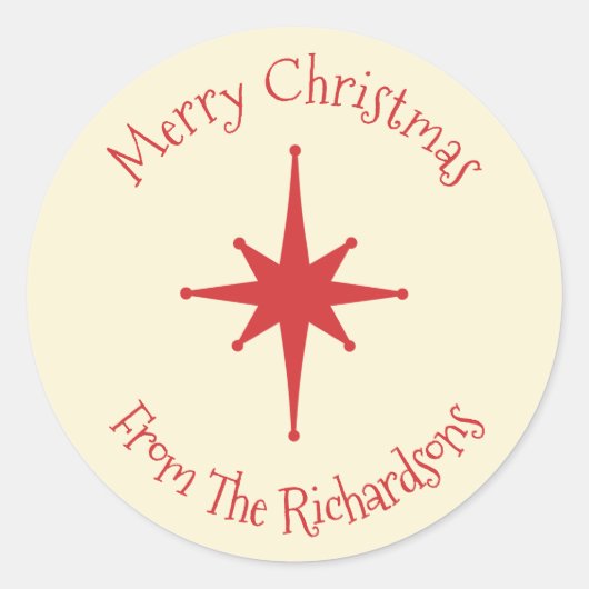Sticker Rond Mid Century Moderne Rétro Noël Star Crème Rouge (Devant)