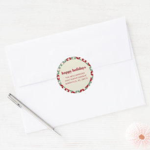 Sticker Rond Mid Century Red Sage Green Holiday Adresse de reto