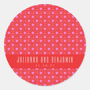 Sticker Rond Mid Century Rouge rose rouge Géométrique Mariage p