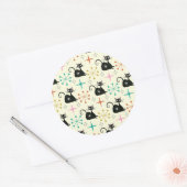 Sticker Rond Mid Century Starbursts with Black Atomic Cat  (Enveloppe)