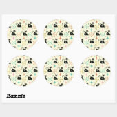 Sticker Rond Mid Century Starbursts with Black Atomic Cat  (Feuille)
