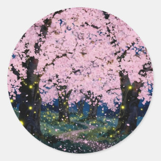 Sticker Rond Midnight Bloom – Art Floral Foncé Classique Rond