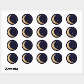 Sticker Rond Midnight Blue Celestial Gold Moon Stars Mariage (Feuille)