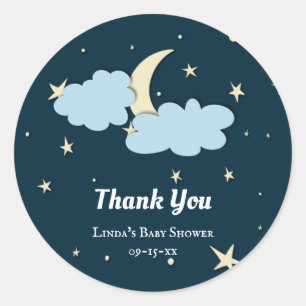 Sticker Rond Midnight Blue Moon & Stars Élégant Baby shower