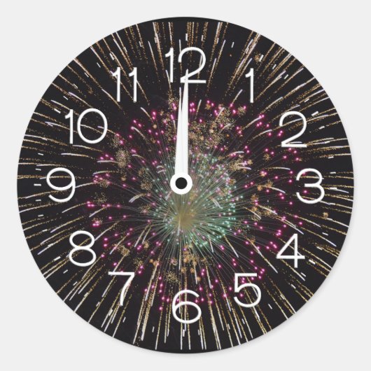 Sticker Rond Midnight New Years Eve Clock On Fireworks (Devant)