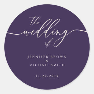 Sticker Rond Midnight Purple Le Mariage Élégant Script