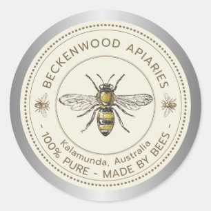 Sticker Rond Miel Abeille Jaune Abeille Frontière Apiary Argent