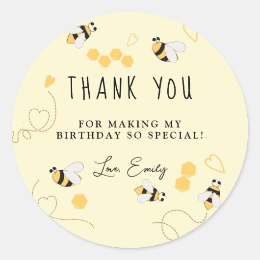 Sticker Rond Miel abeille minimaliste merci (Devant)